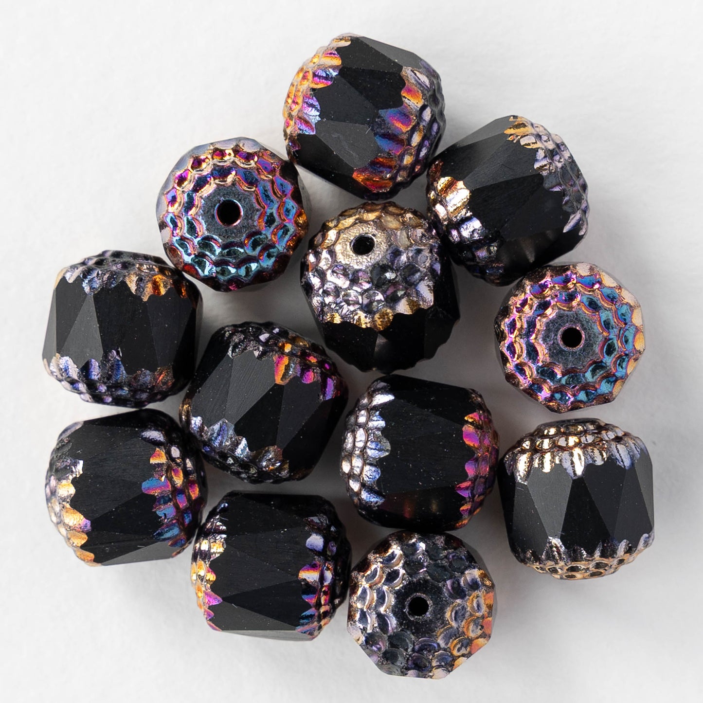 10mm Glass Cathedral Tube - Opaque Black Iris - 6 or 12 beads
