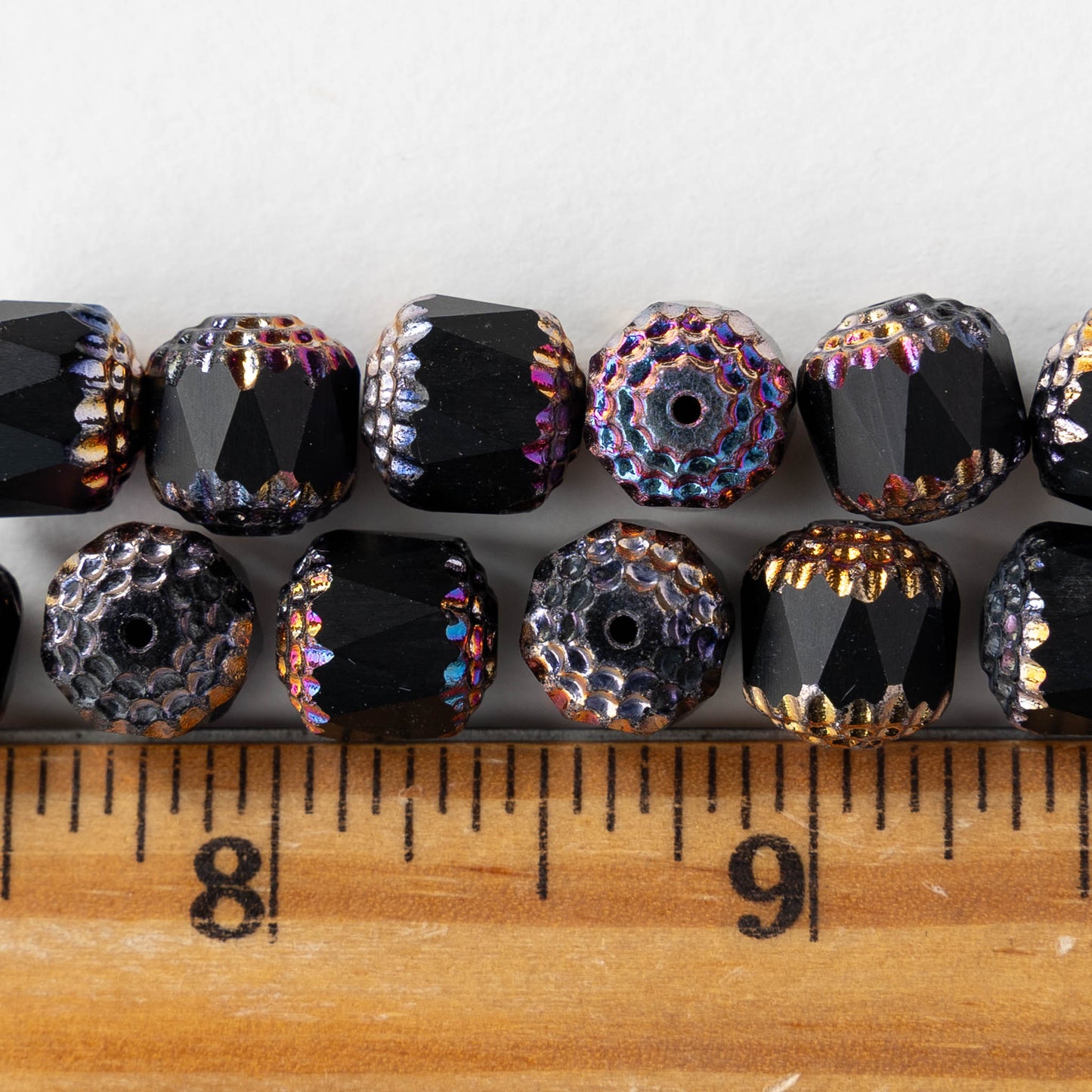10mm Glass Cathedral Tube - Opaque Black Iris - 6 or 12 beads