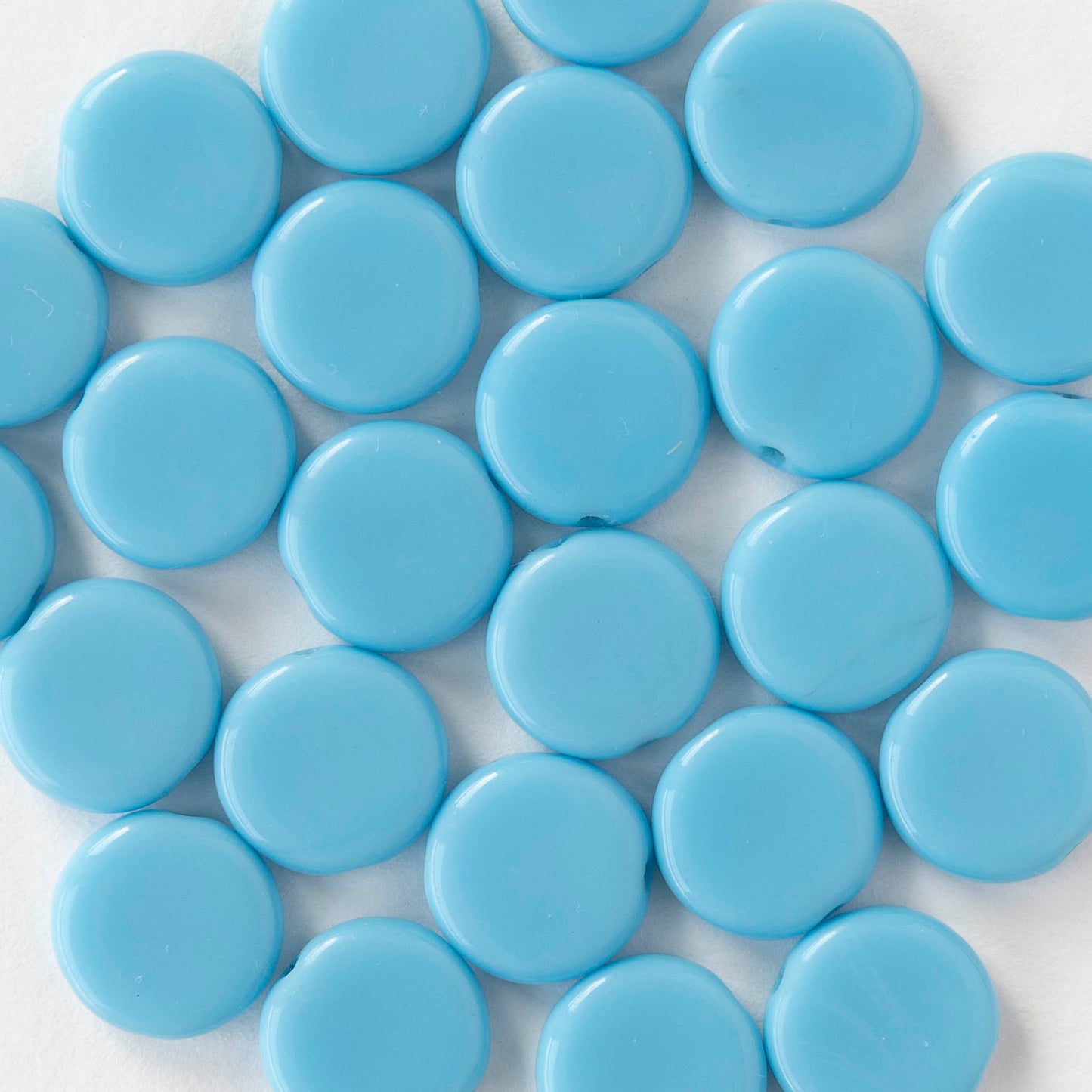 10mm Coin Beads - Opaque Aqua - 20 beads
