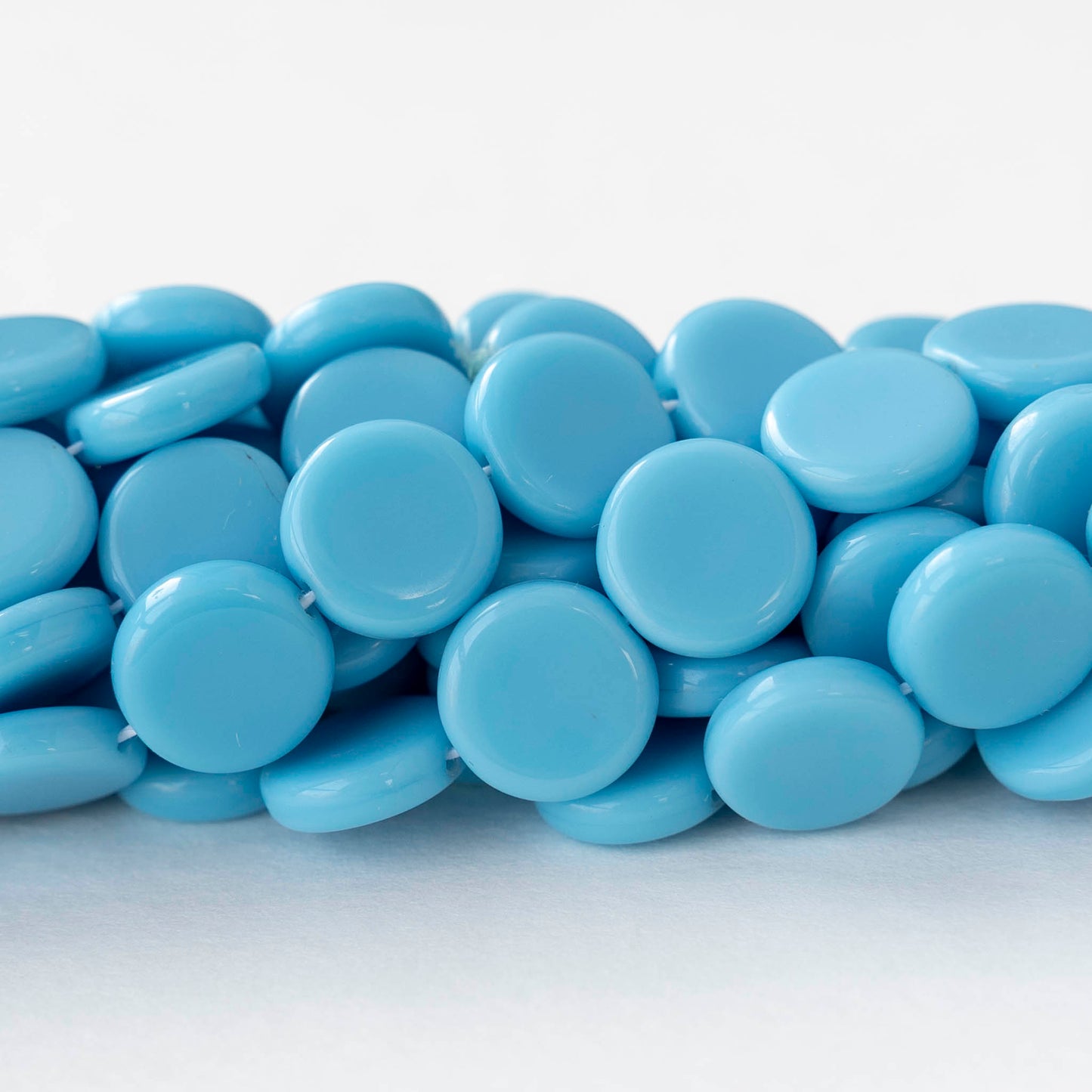10mm Coin Beads - Opaque Aqua - 20 beads