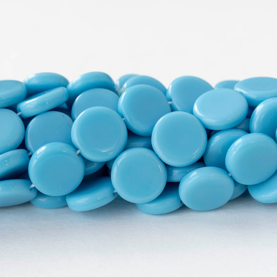 10mm Coin Beads - Opaque Aqua - 20 beads