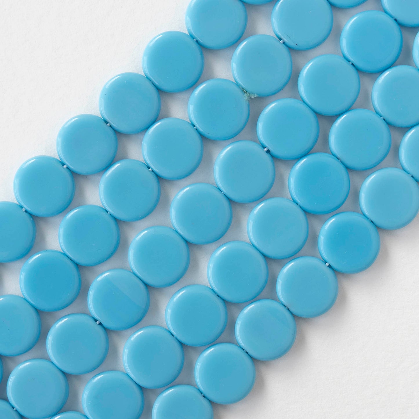 10mm Coin Beads - Opaque Aqua - 20 beads