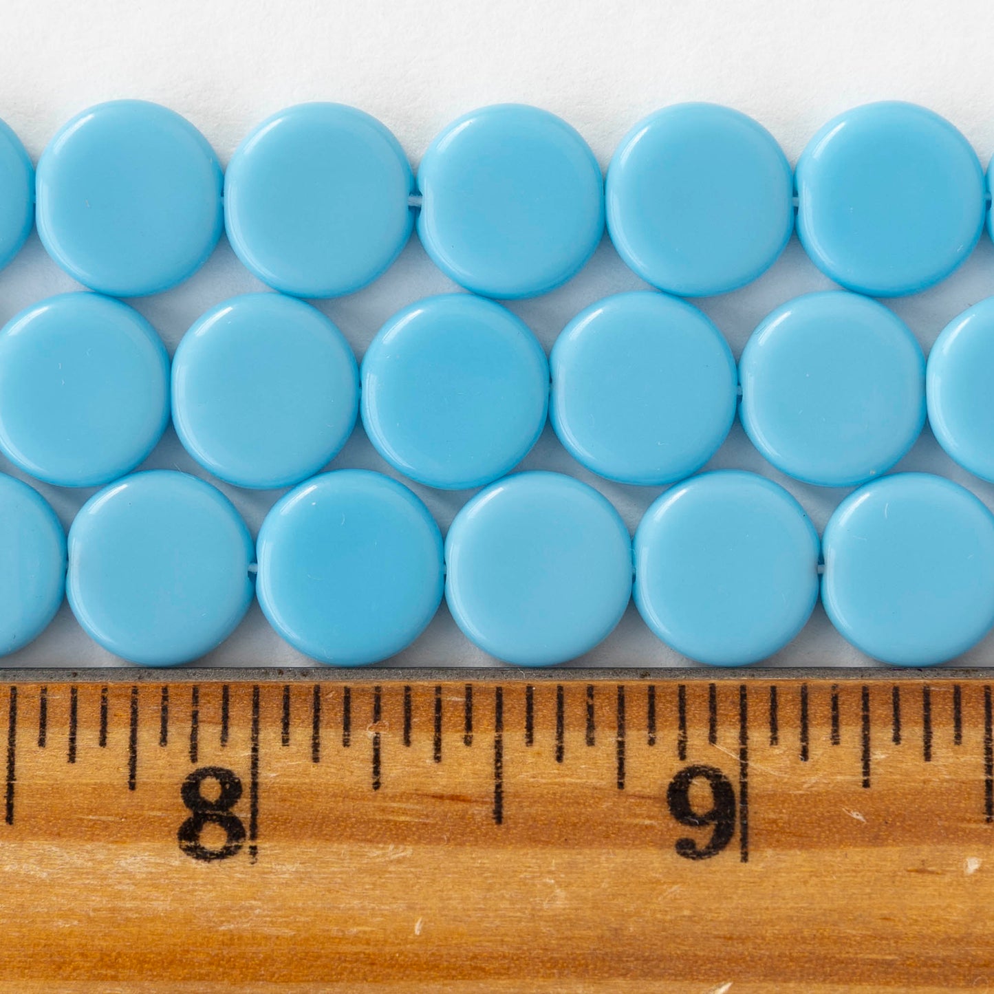 10mm Coin Beads - Opaque Aqua - 20 beads