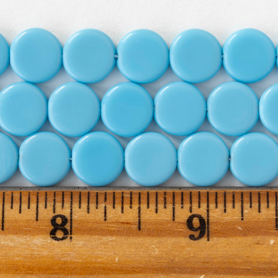 10mm Coin Beads - Opaque Aqua - 20 beads