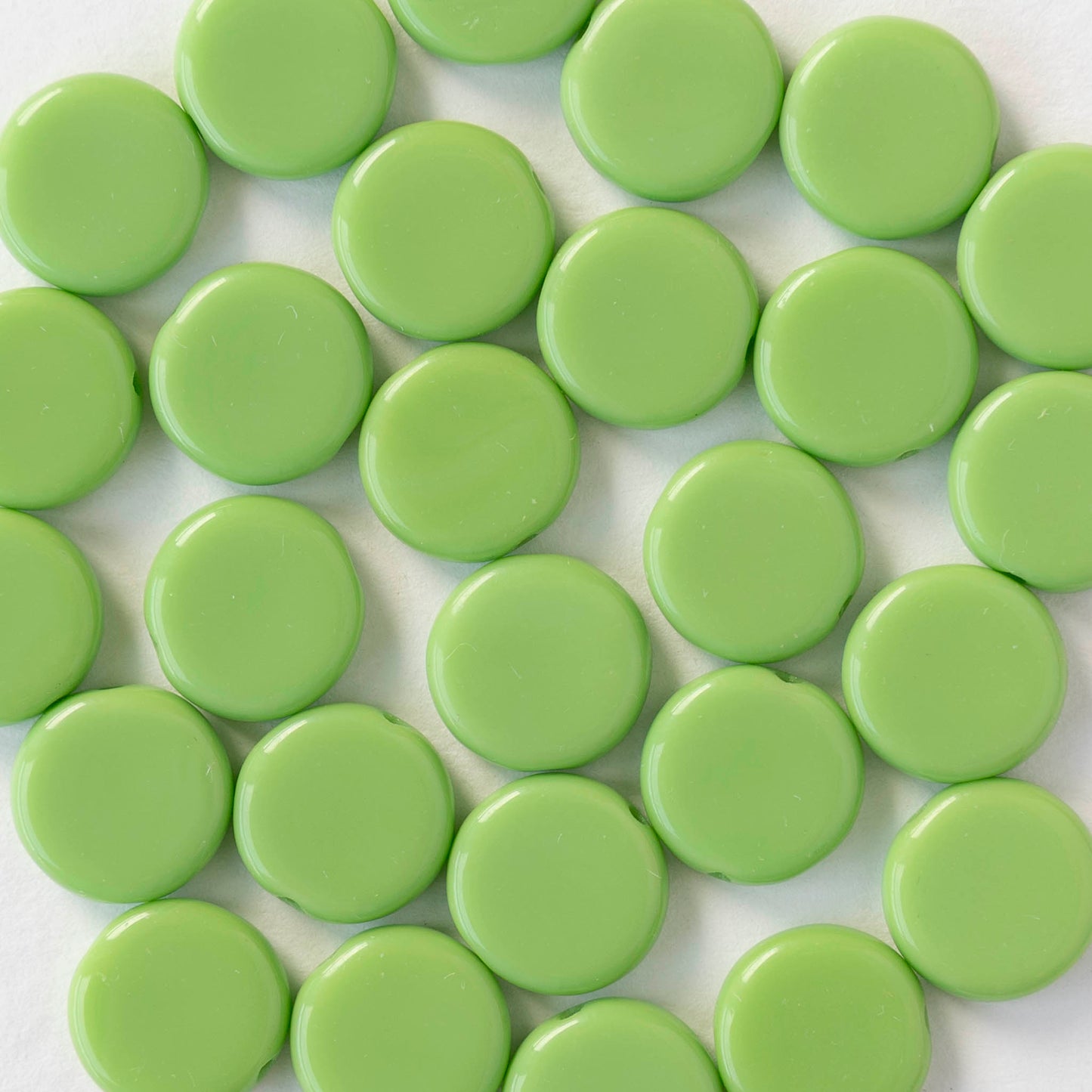 10mm Coin Beads - Opaque Green - 20 beads