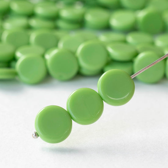 10mm Coin Beads - Opaque Green - 20 beads
