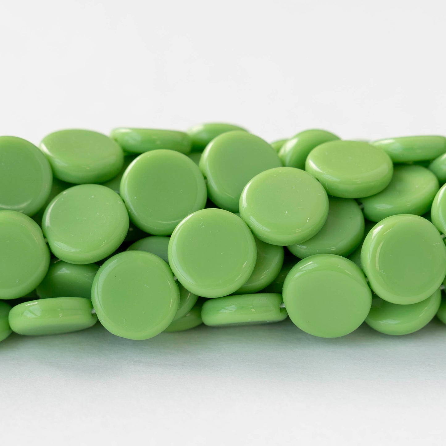 10mm Coin Beads - Opaque Green - 20 beads