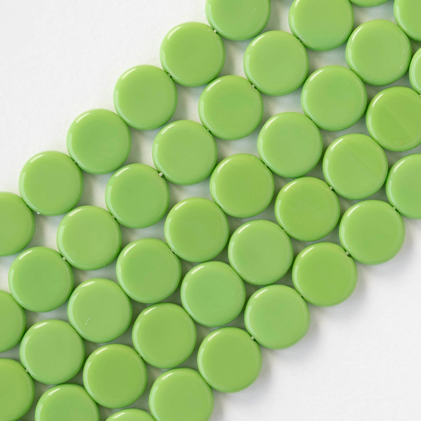 10mm Coin Beads - Opaque Green - 20 beads