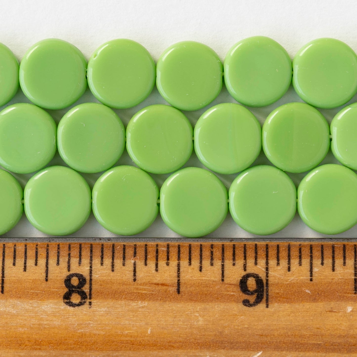 10mm Coin Beads - Opaque Green - 20 beads