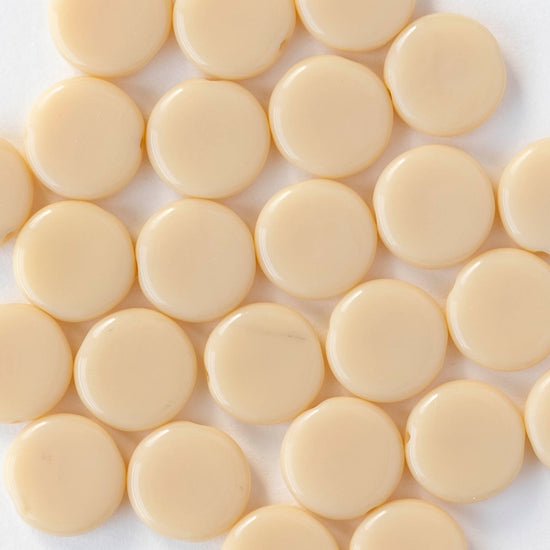 10mm Coin Beads - Opaque Ivory White - 20 beads