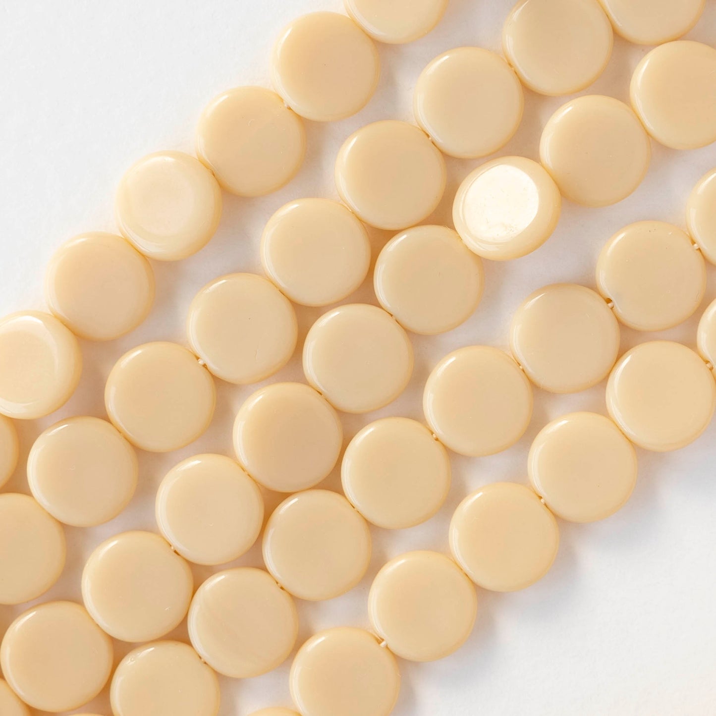 10mm Coin Beads - Opaque Ivory White - 20 beads