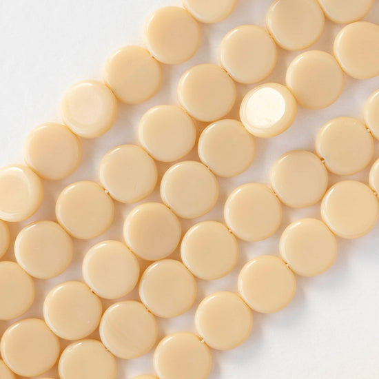 10mm Coin Beads - Opaque Ivory White - 20 beads