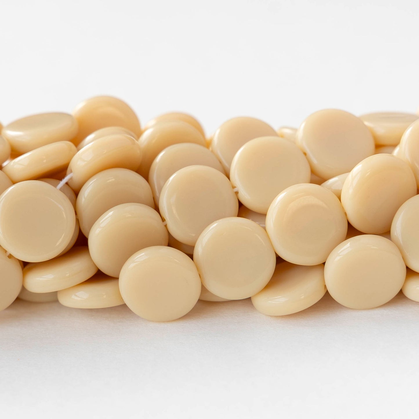 10mm Coin Beads - Opaque Ivory White - 20 beads