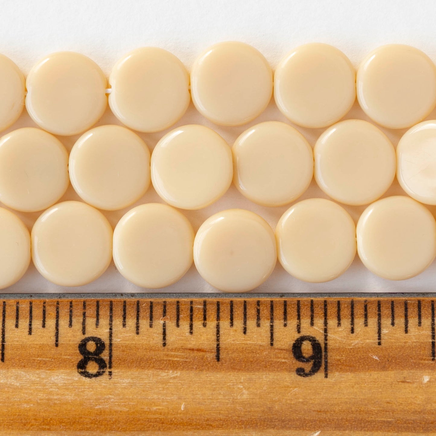 10mm Coin Beads - Opaque Ivory White - 20 beads
