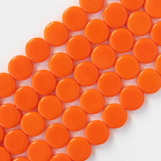 10mm Coin Beads - Opaque Orange - 20 beads