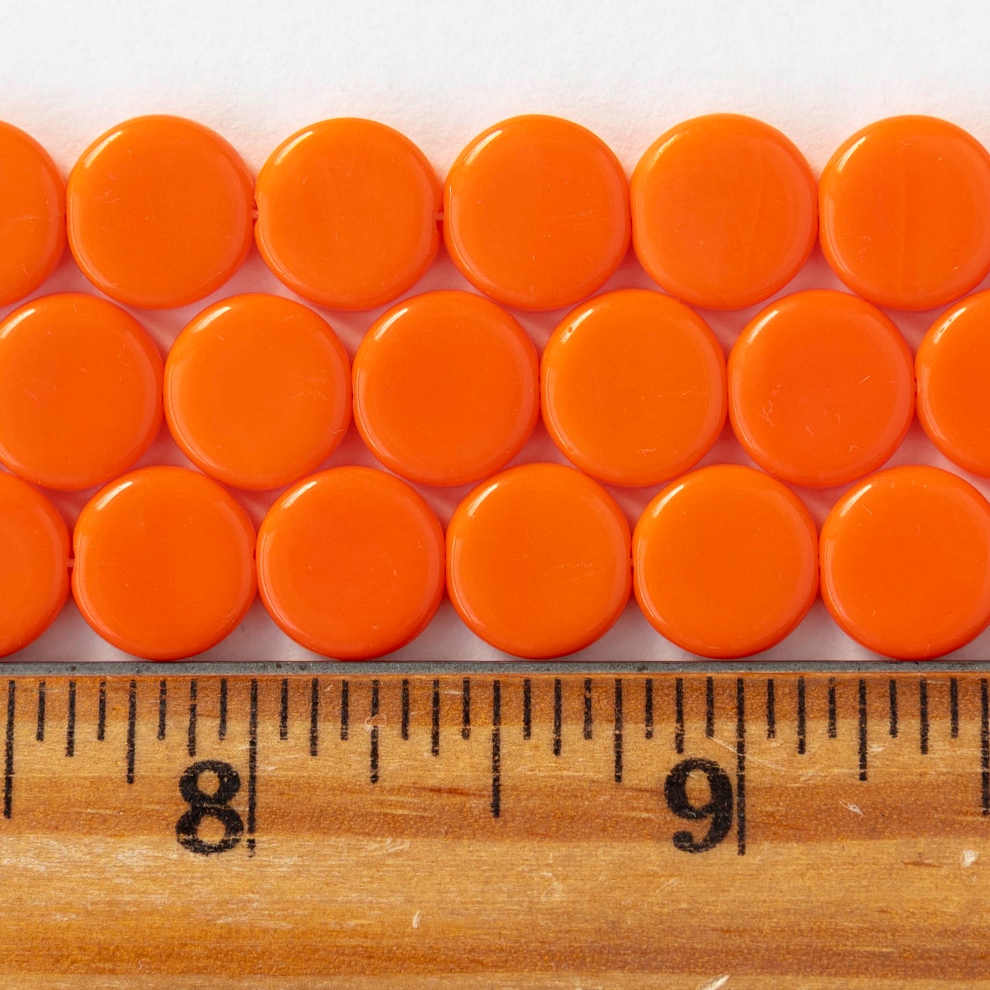 10mm Coin Beads - Opaque Orange - 20 beads