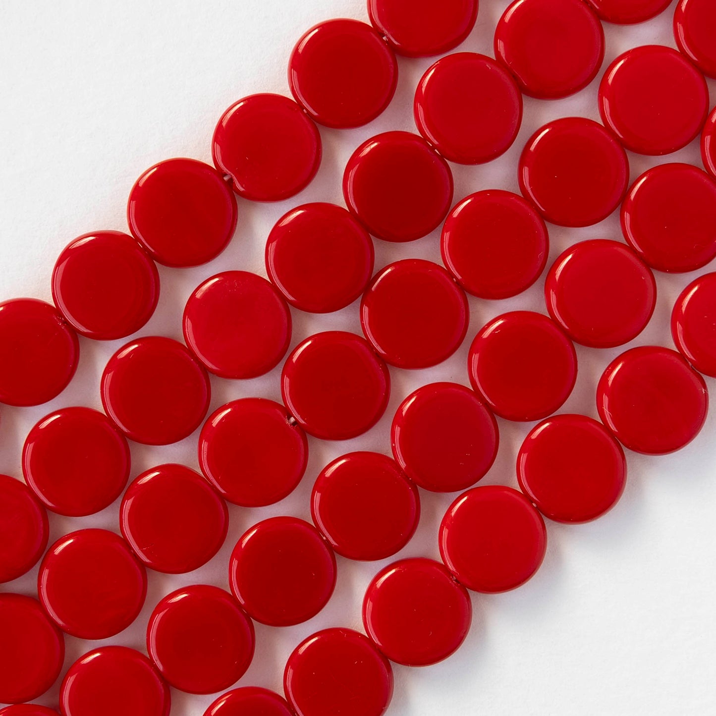 10mm Coin Beads - Opaque Red - 20 beads