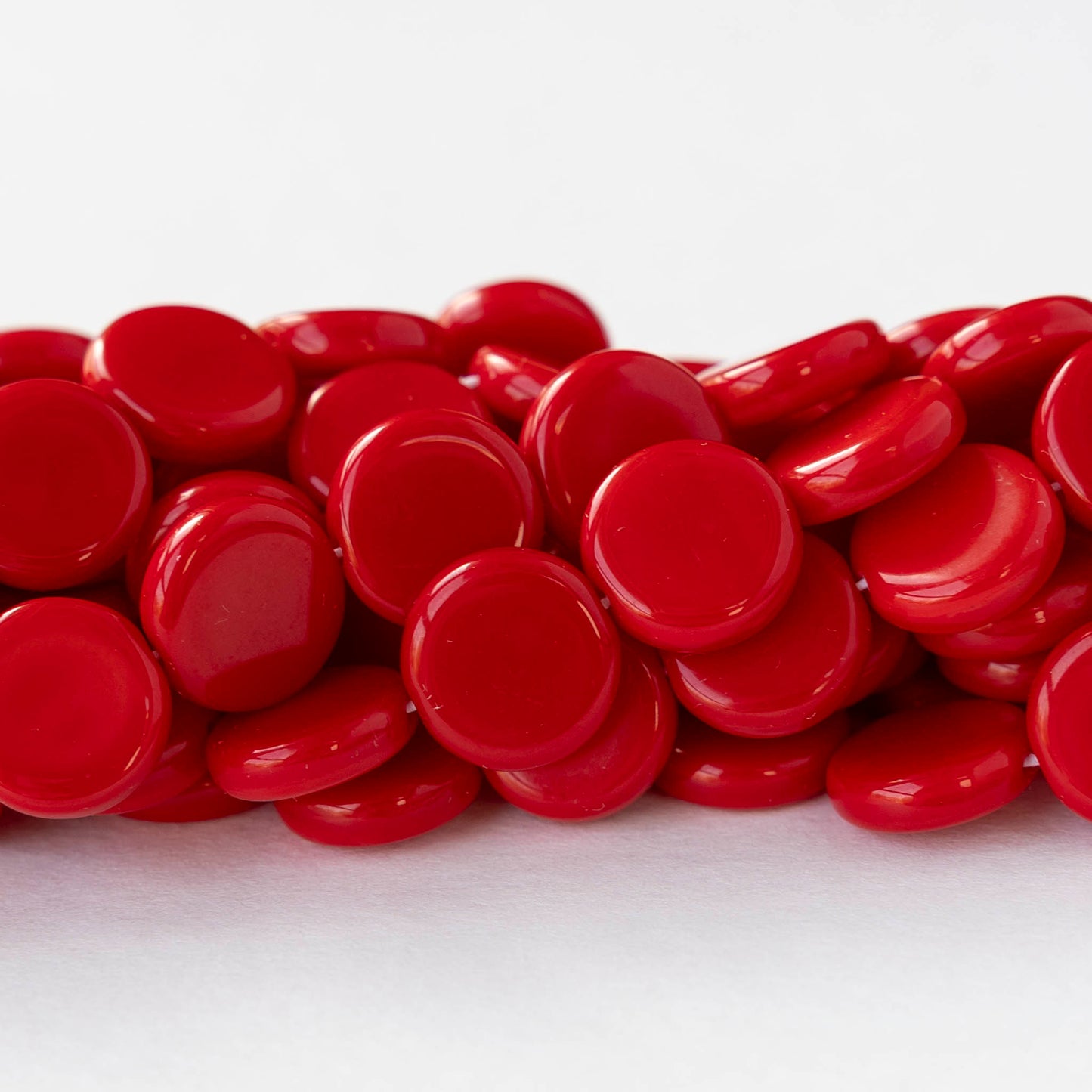 10mm Coin Beads - Opaque Red - 20 beads