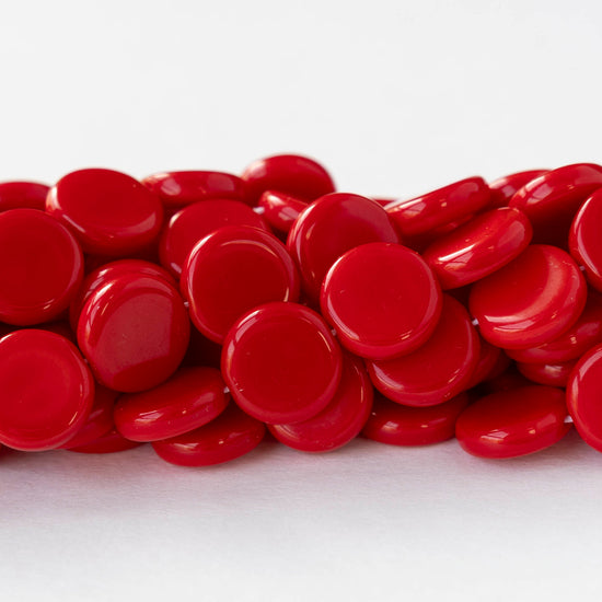 10mm Coin Beads - Opaque Red - 20 beads