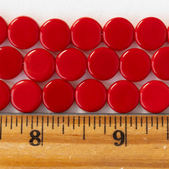 10mm Coin Beads - Opaque Red - 20 beads