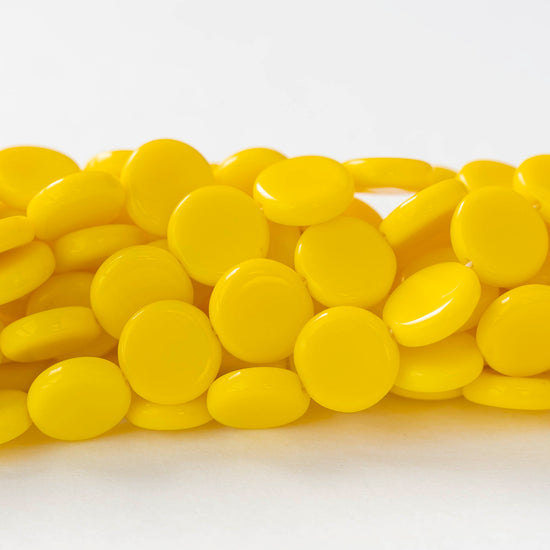 10mm Coin Beads - Opaque Yellow  - 20 beads