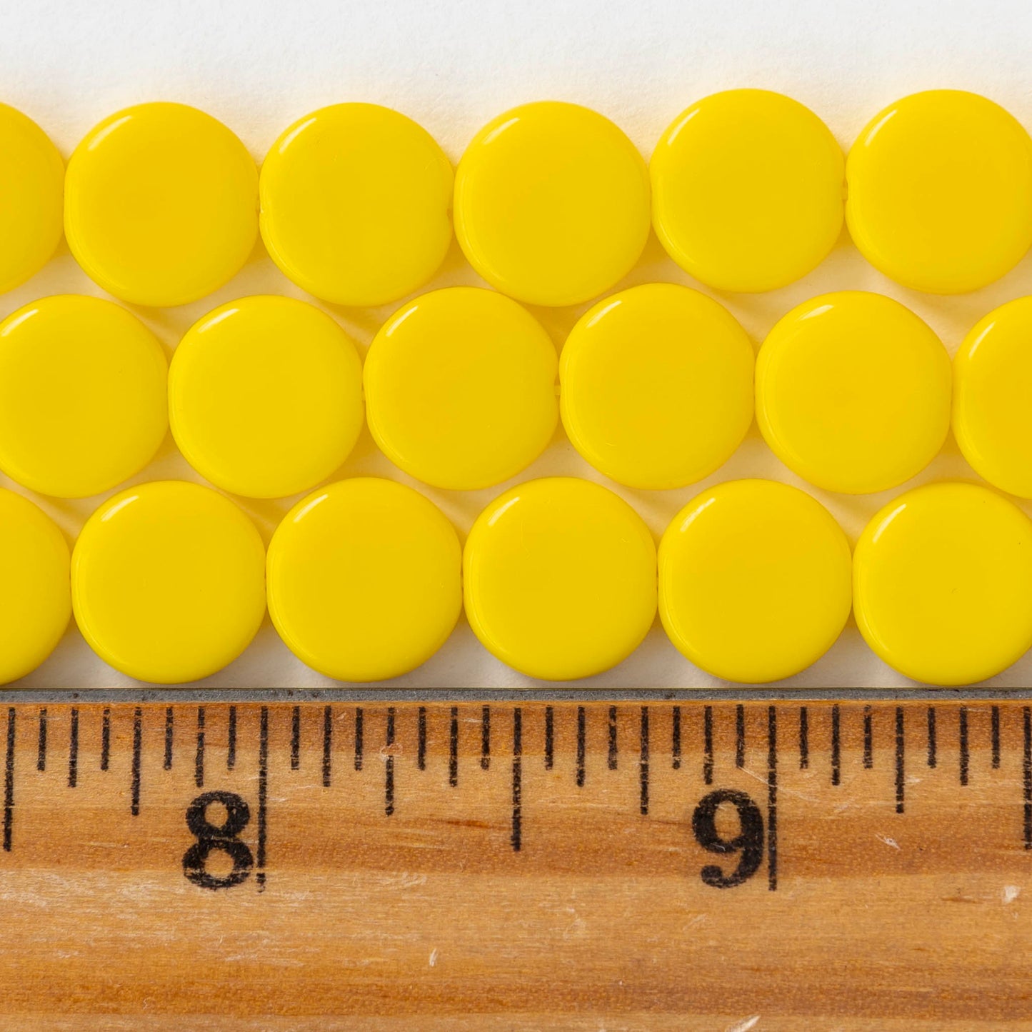 10mm Coin Beads - Opaque Yellow  - 20 beads