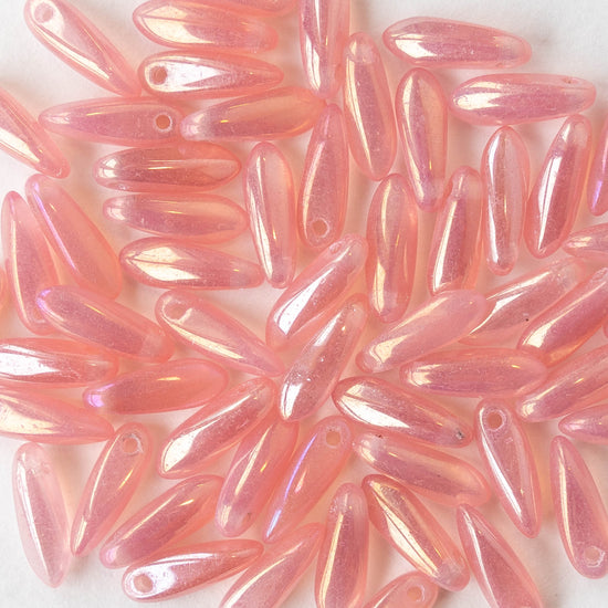 10mm Glass Dagger Beads - Pink Opaline Luster - 100 beads