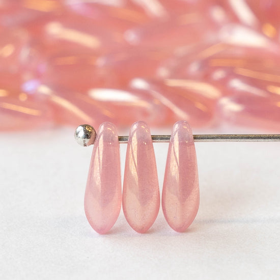 10mm Glass Dagger Beads - Pink Opaline Luster - 100 beads