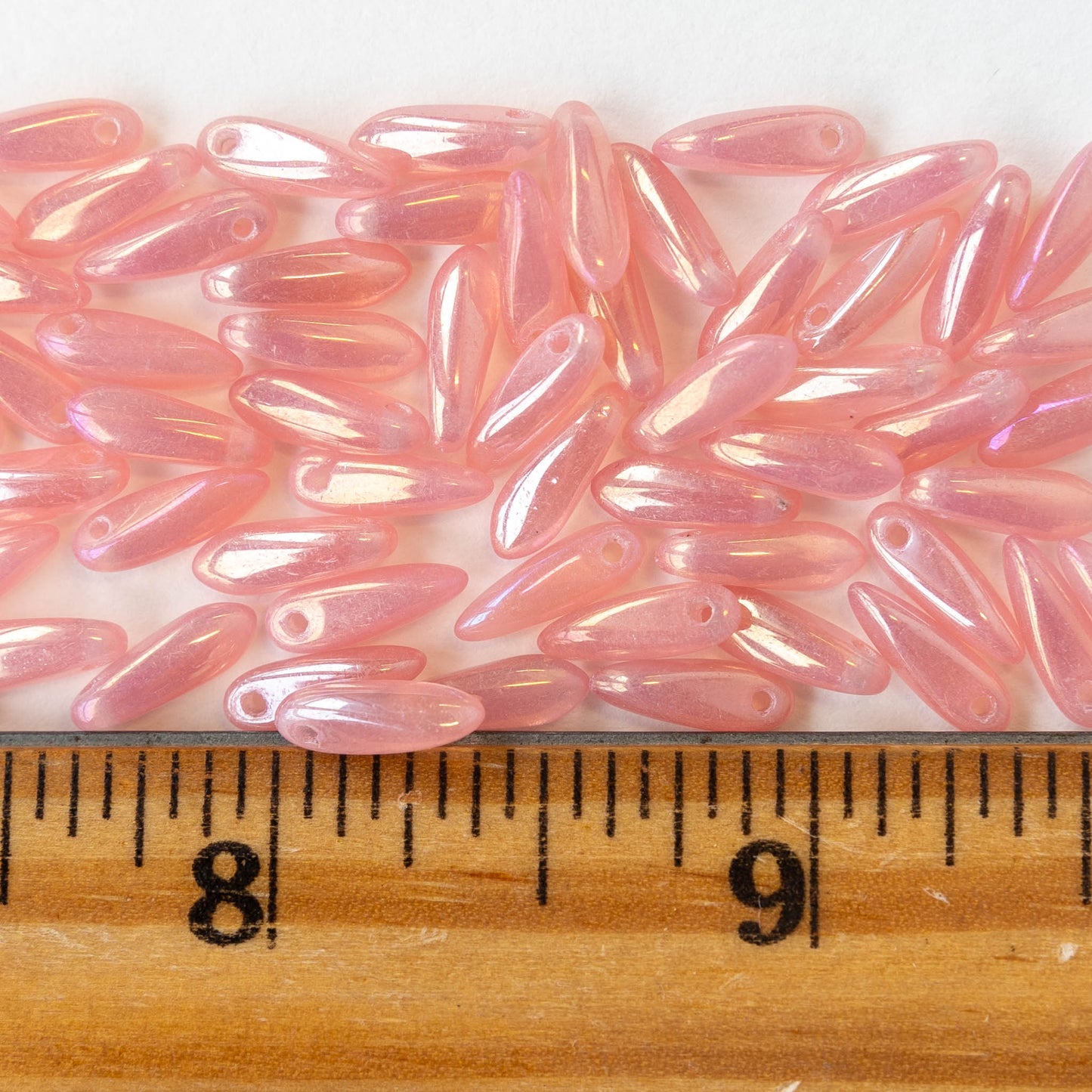 10mm Glass Dagger Beads - Pink Opaline Luster - 100 beads