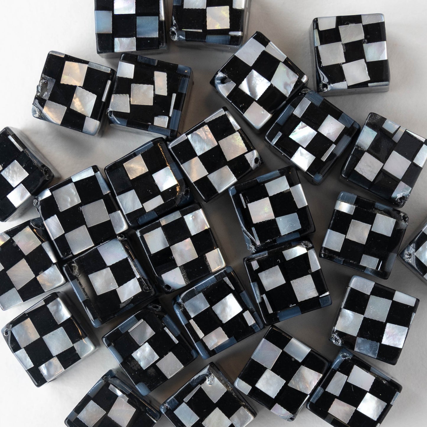 Mother of Pearl Mosaic Diamond Cut Cube Beads - 2 Cubes