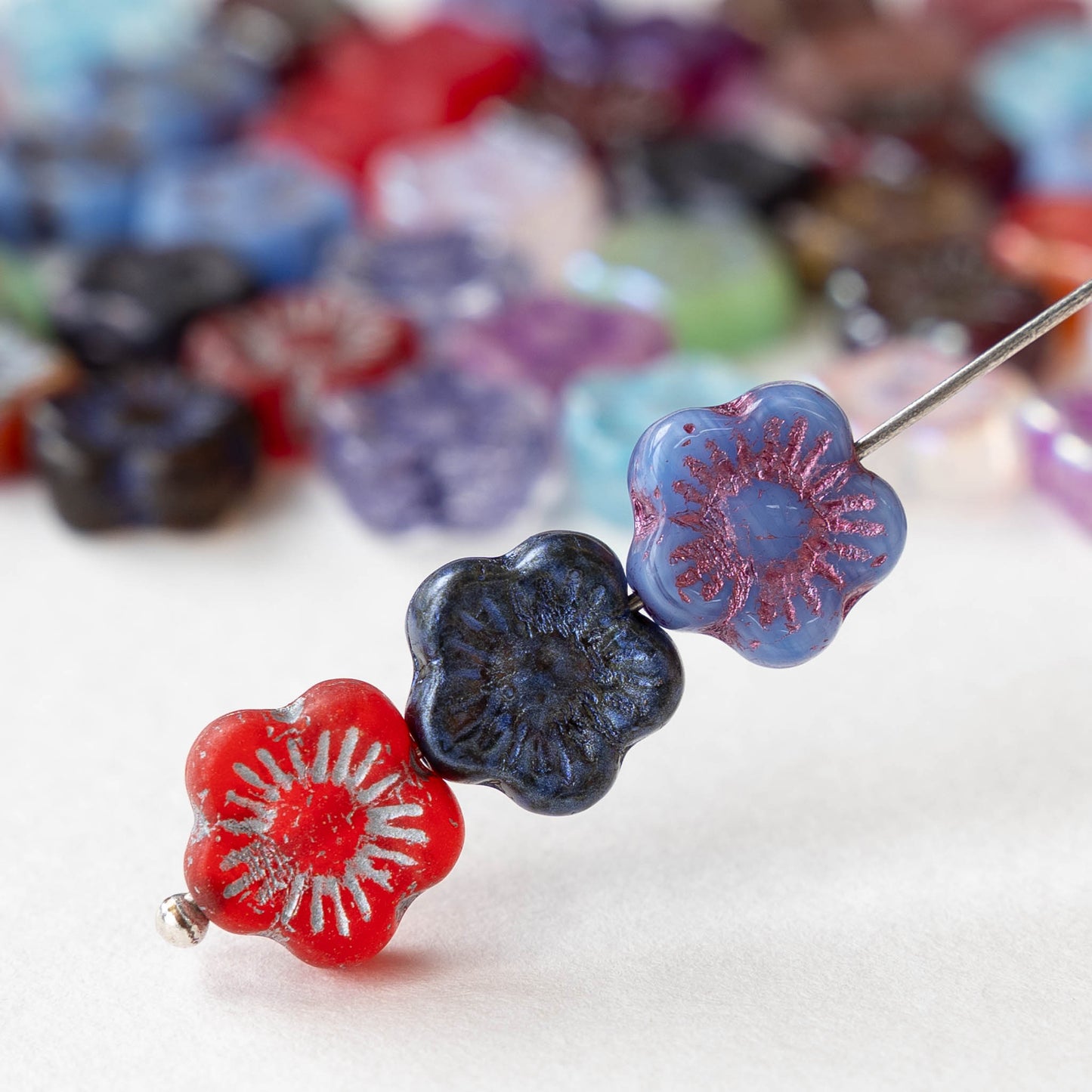 10mm Glass Flower Beads - Colorful Mix - 20 Beads