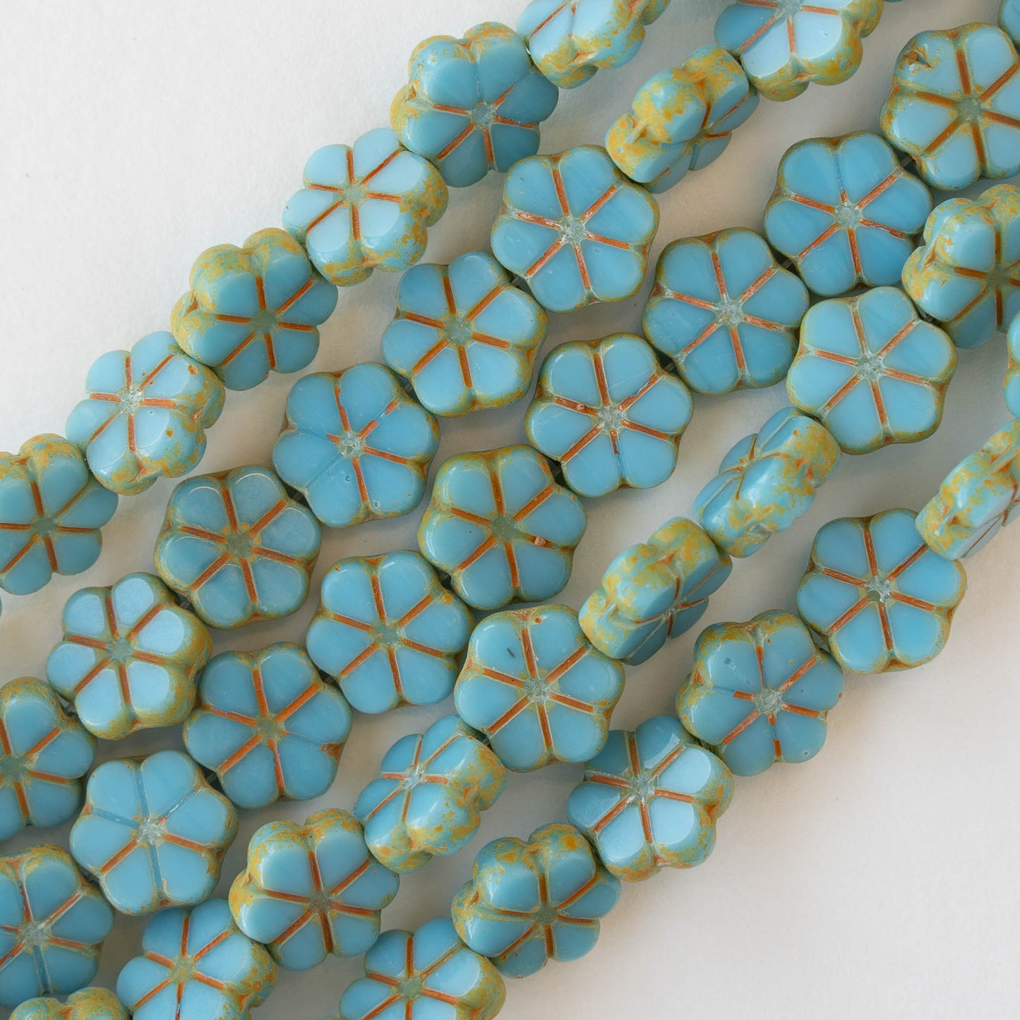 10.5mm Flower Beads - Opaque Baby Blue  - 15 beads