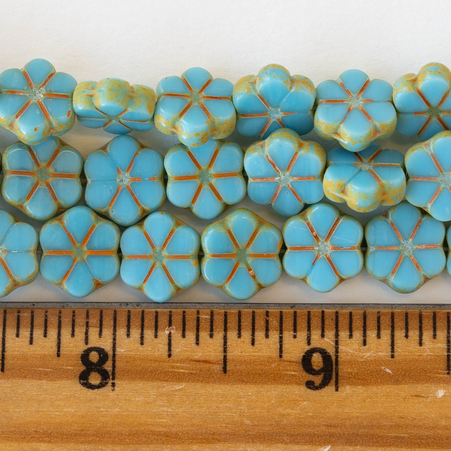 10.5mm Flower Beads - Opaque Baby Blue  - 15 beads