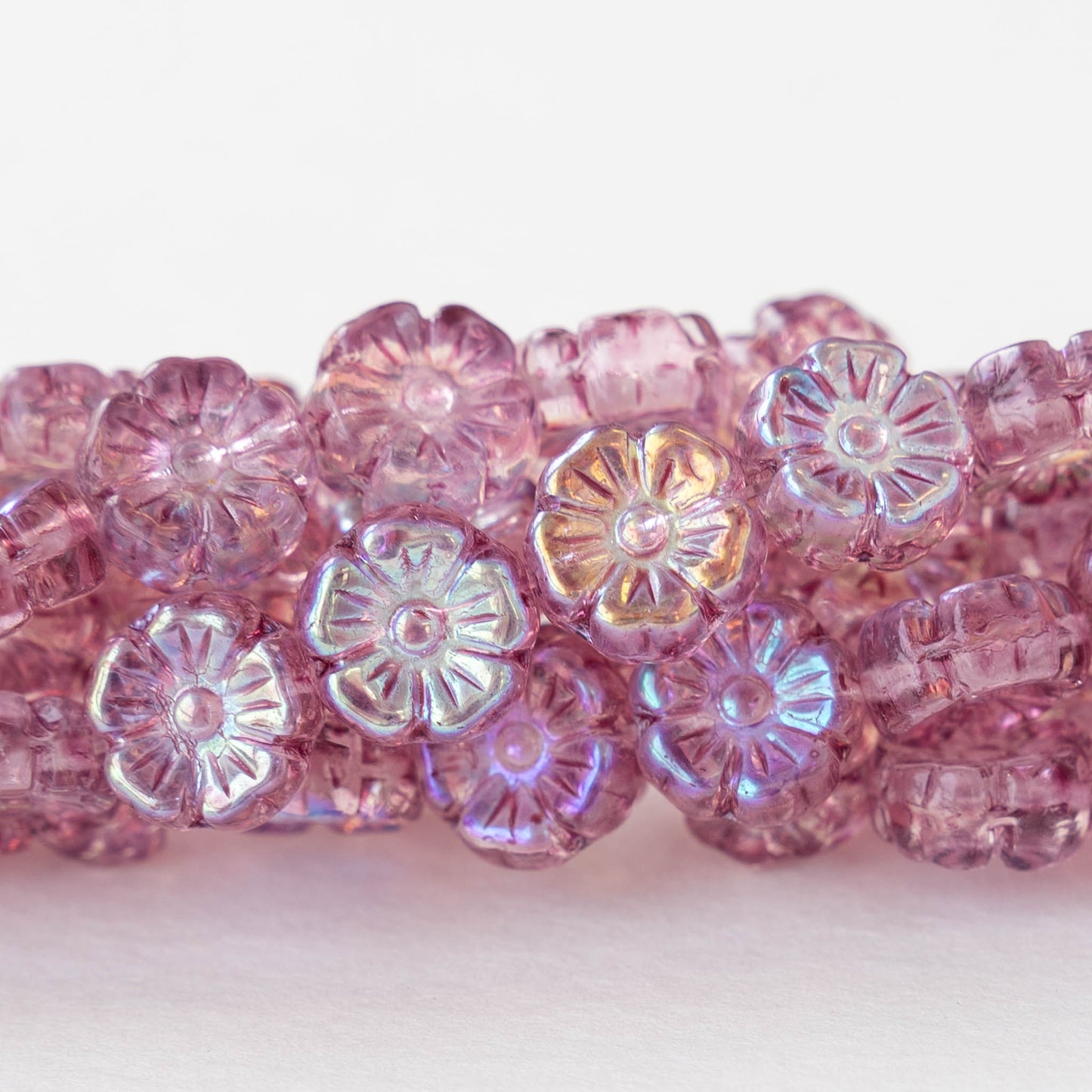 10mm Glass Flower Beads - Light Pink AB - 20 Beads