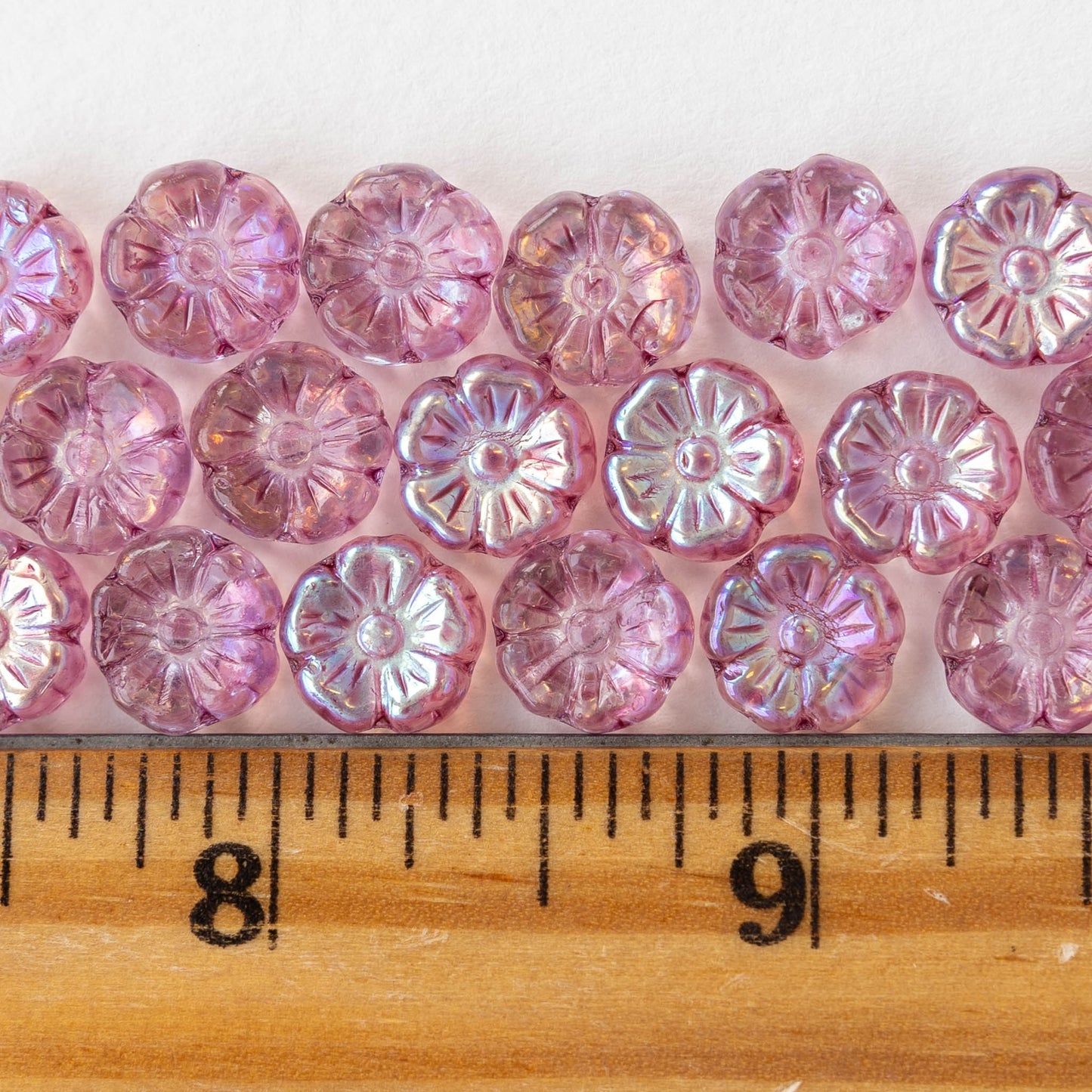 10mm Glass Flower Beads - Light Pink AB - 20 Beads