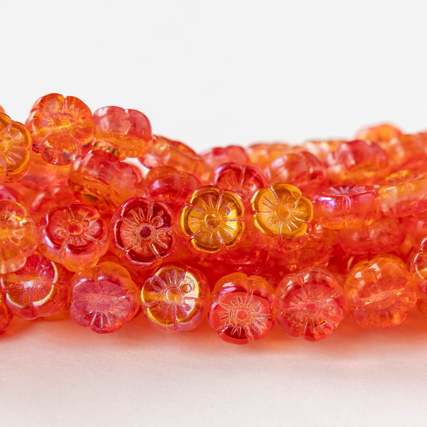 10mm Flower Beads - Red Yellow AB  - 16 beads