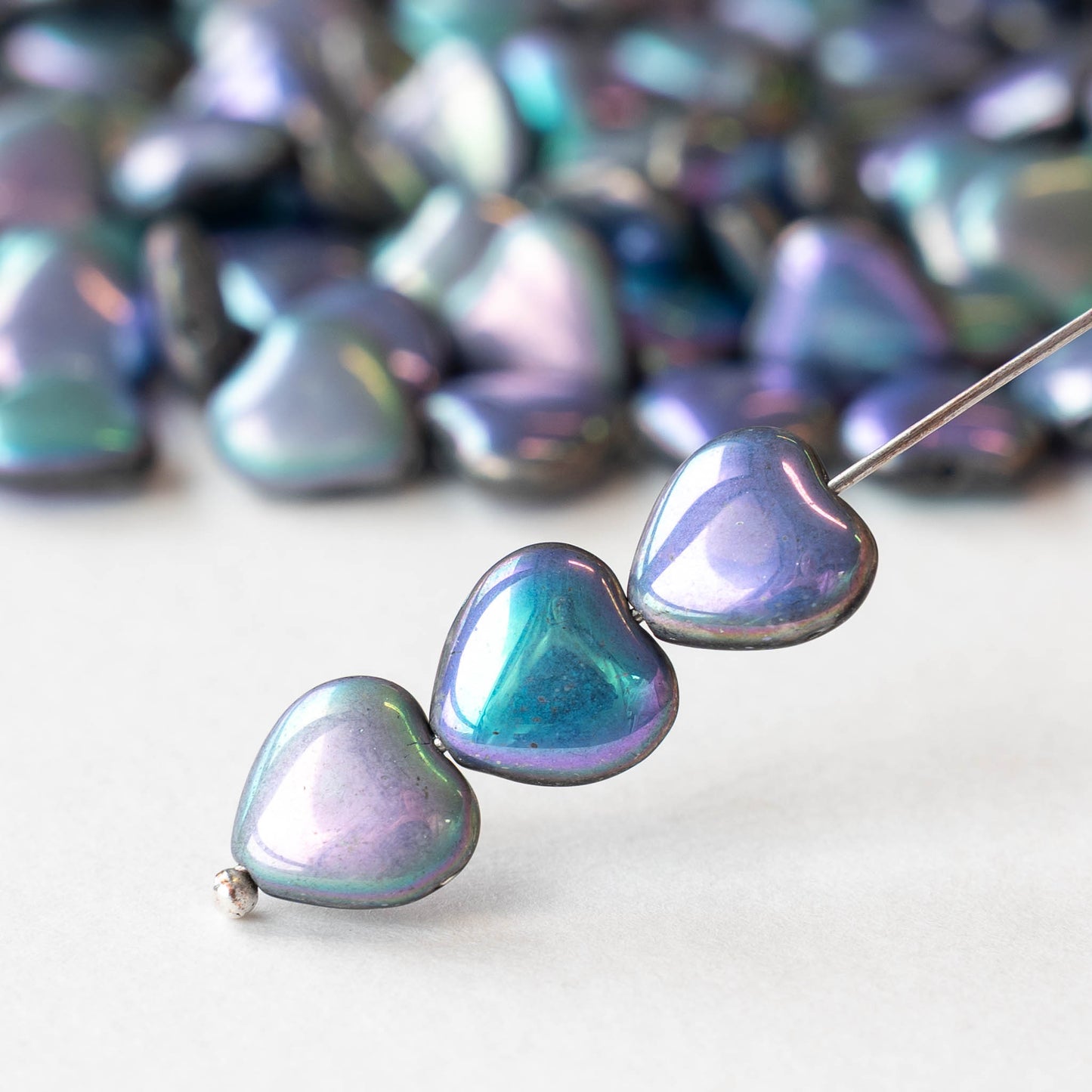 10mm Glass Heart Beads - Metallic AB - 10 hearts