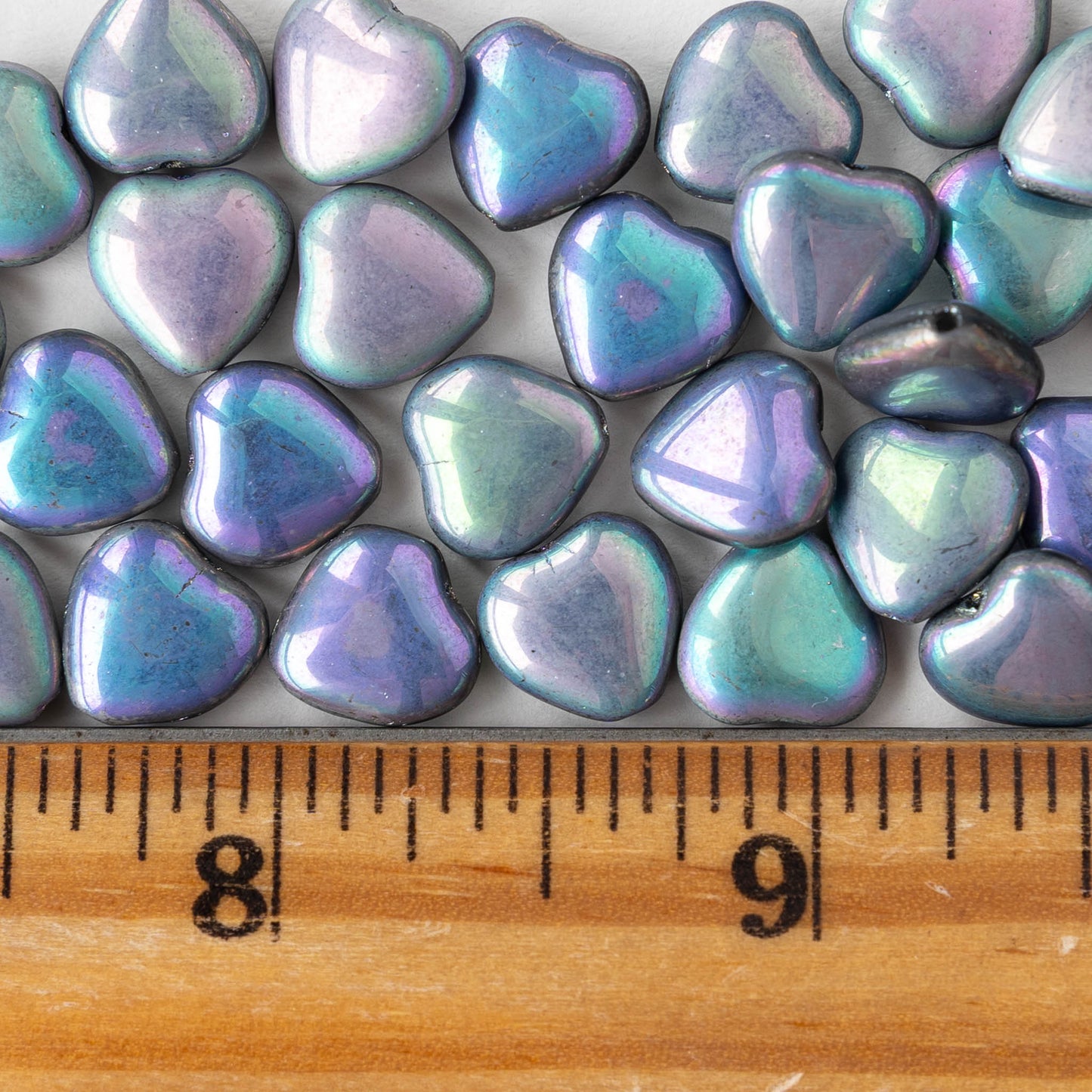 10mm Glass Heart Beads - Metallic AB - 10 hearts