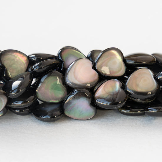 Black Lip Mother of Pearl Heart Beads - 6