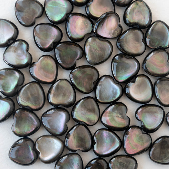 Black Lip Mother of Pearl Heart Beads - 6
