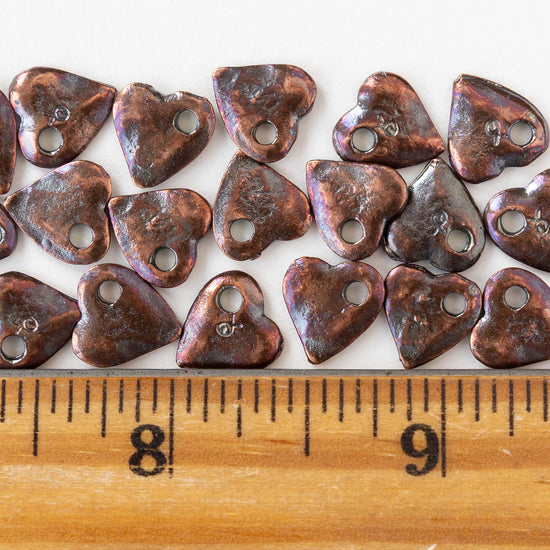 10mm Mykonos Metal Heart Beads - Antiqued Copper Patina - 4 or 12