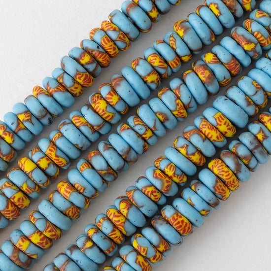 10mm Krobo Donut Beads  - Blue Yellow Red - 10 inches