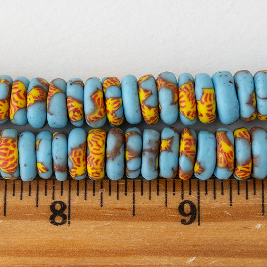 10mm Krobo Donut Beads  - Blue Yellow Red - 10 inches
