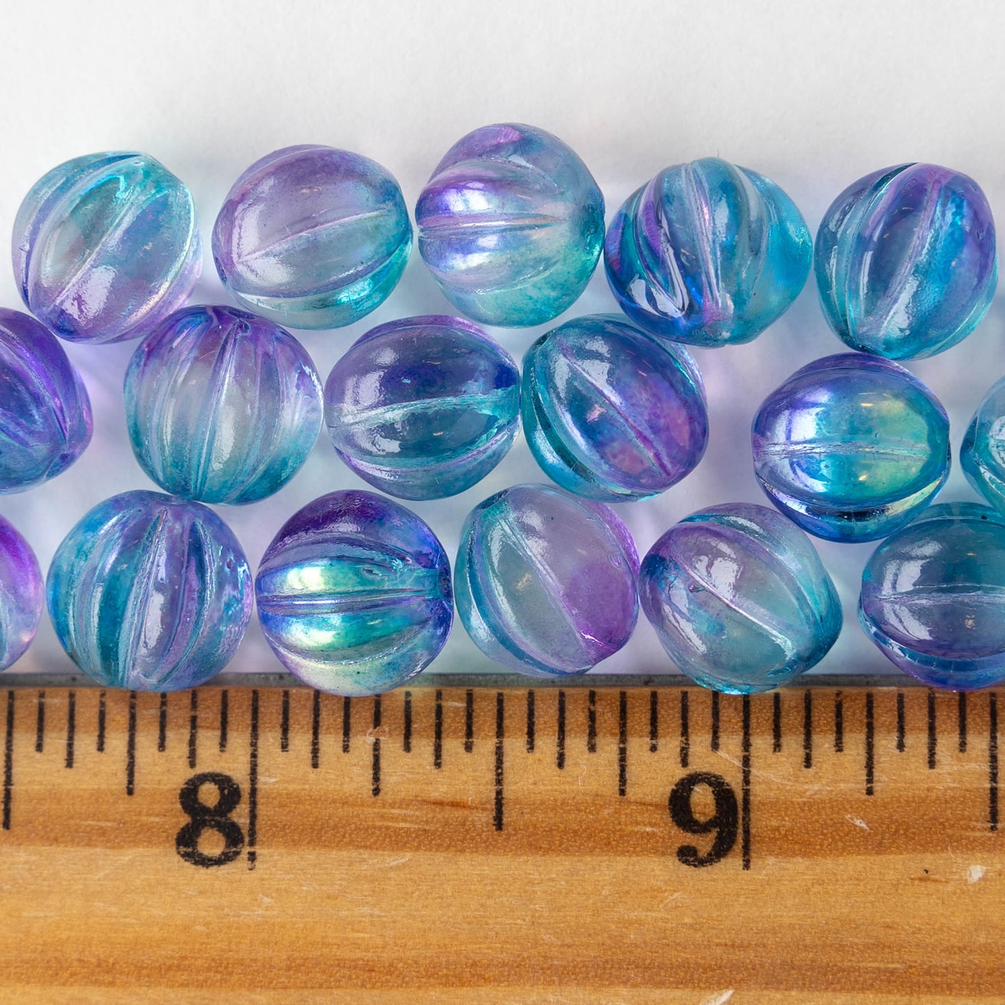 10mm Melon Bead - Aqua Purple Mix AB - 20 Beads