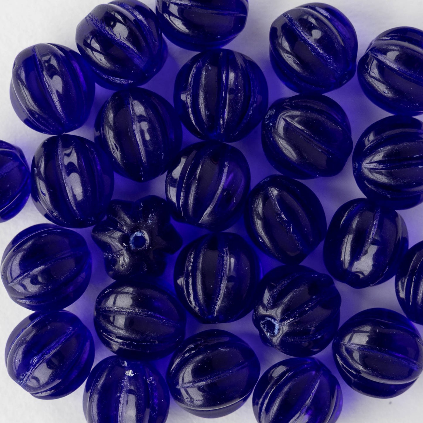 10mm Glass Melon Beads - Cobalt Blue - 20 Beads
