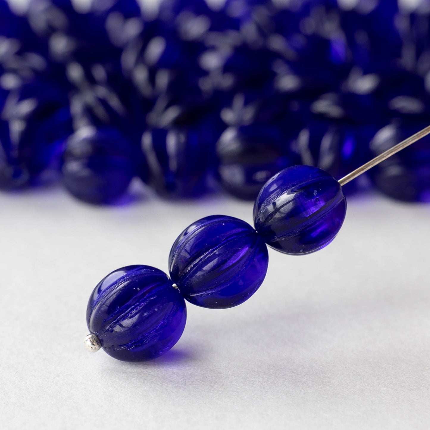 10mm Glass Melon Beads - Cobalt Blue - 20 Beads