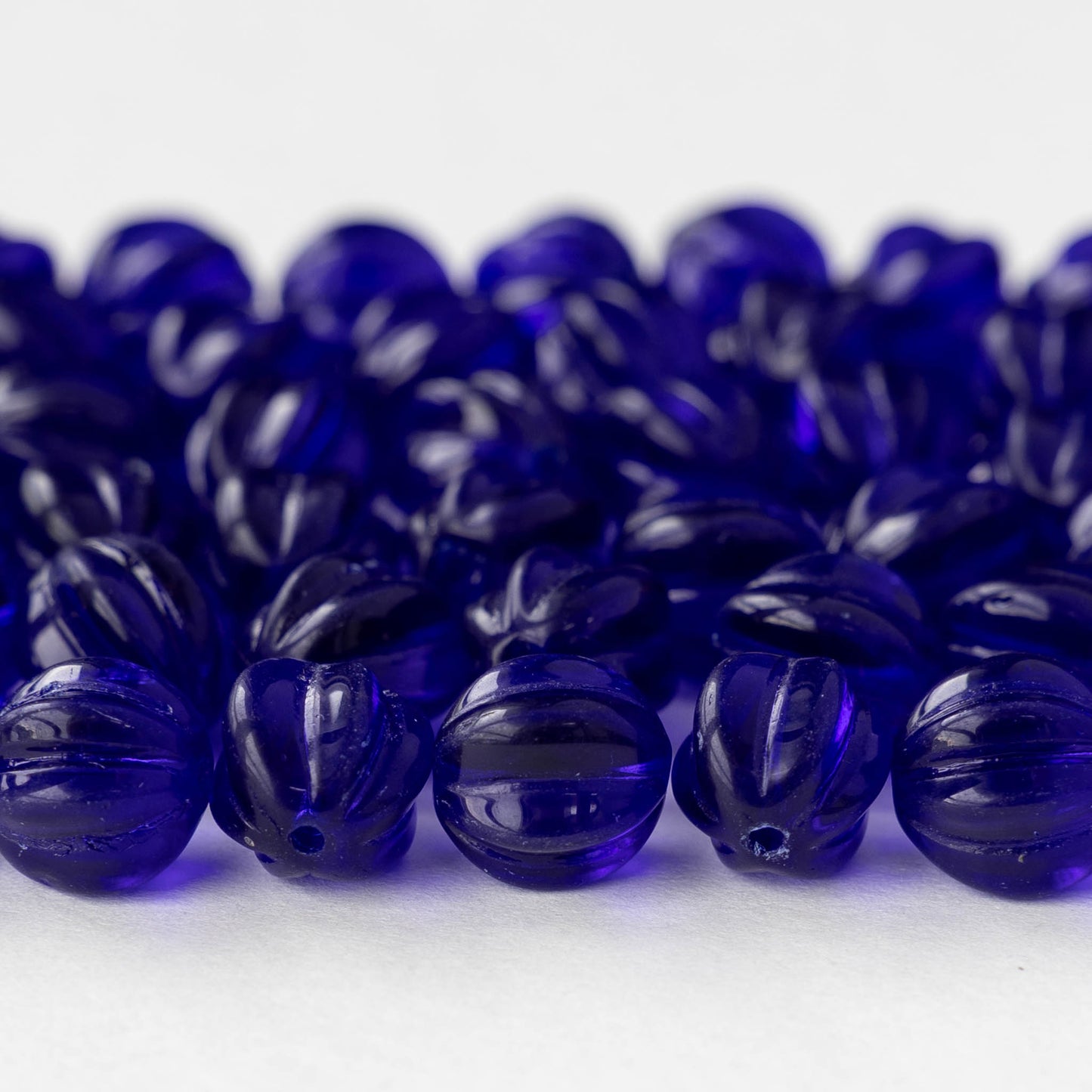 10mm Glass Melon Beads - Cobalt Blue - 20 Beads
