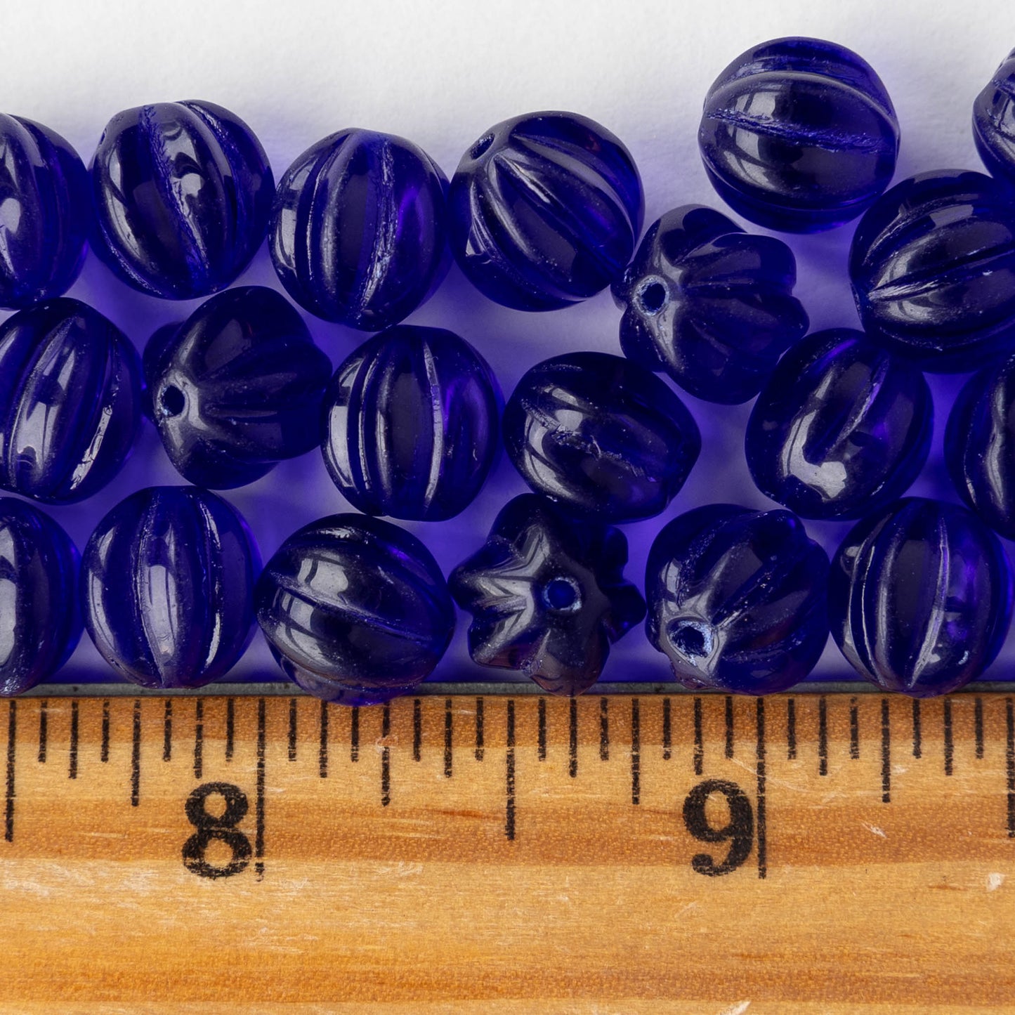 10mm Glass Melon Beads - Cobalt Blue - 20 Beads