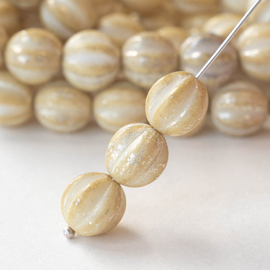 6mm, 10mm, 12mm and 14mm Melon Beads - Ivory with Mercury Finish - Choose Size