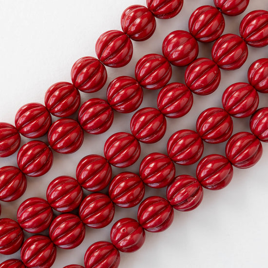 Melon Beads - Resin - Opaque Deep Red - 20 beads